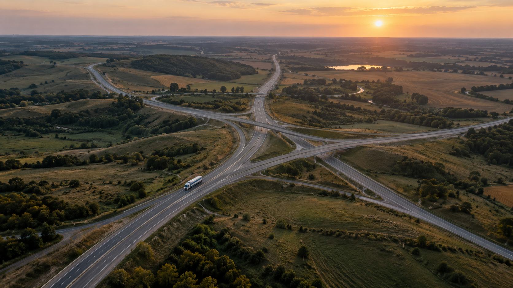 Aerial view of a highway interchange